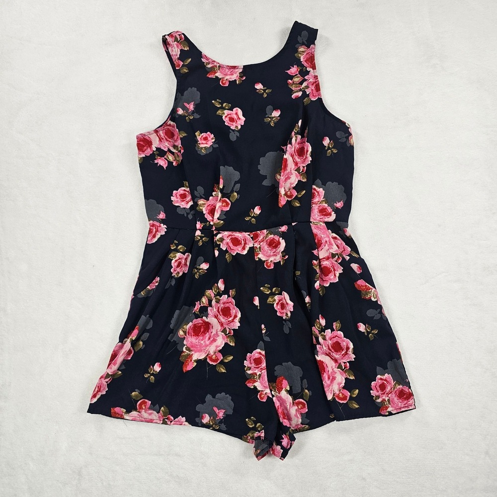 One Clothing Los Angeles Navy Pink Floral Rose Sleeveless Romper Large UR2819